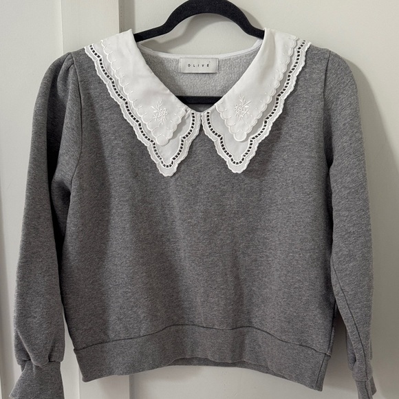 OLIVE Layered Collar Fleece Sweatshirt, Grey OS - Picture 2 of 12